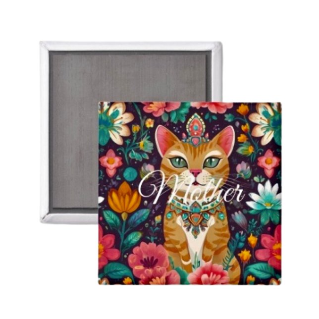 Gekrönte Katze mit Juwelen  Magnet (Dimensions: 2"l x 2"w  100% recycled paper UV-resistant mylar Available in round shape. 
)