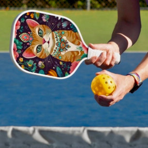 Gekrönte Katze mit Juwelen Pickleball Schläger
