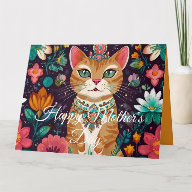 Gekrönte verzierte Katze Karte (Vorderseite)