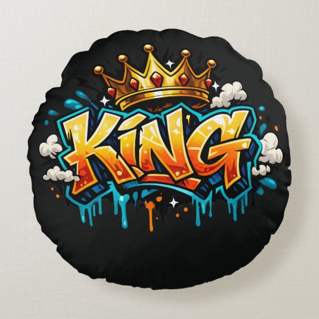Gekrönter Street King Graffiti Rundes Kissen (Vorderseite)
