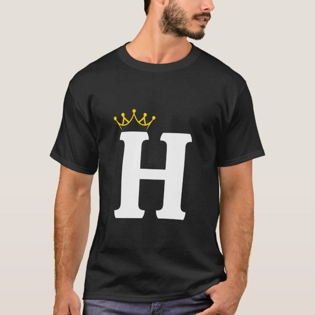 Gekröntes Buchstaben-H-Monogramm-Design T-Shirt (Vorderseite)