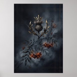 Gekröntes schottisches Distel-Ebereschen-Dunkel-Ta Poster