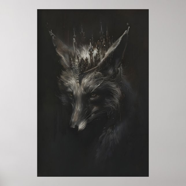Gekröntes Silberfuchs-Kunstprint, Wilde Tierwand Poster (Vorne)