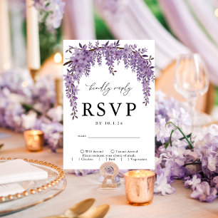 Gekrümmte Wisteria-Zweig Blumen Hochzeit RSVP Kart Karte