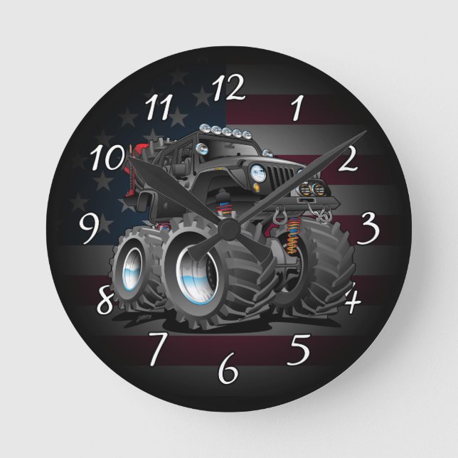 Gelände 4x4 Cartoon Runde Wanduhr (Vorderseite)