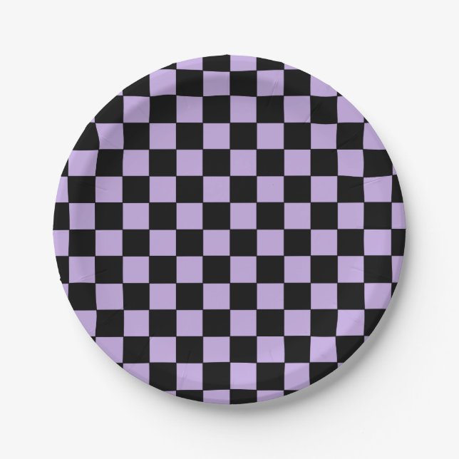 Geländerter Lavendel und Schwarz Pappteller (Vorderseite)