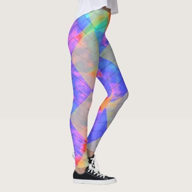 Geländertes Harlequin-Regenbogen-Herringbone-Farbv Leggings (Rechts)