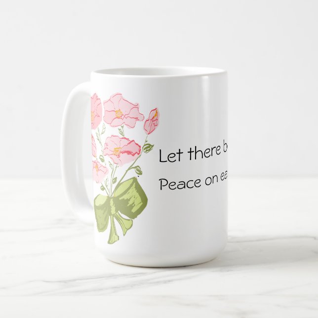 Gelassen Es gibt Weltfrieden - Blumen Kaffeetasse (Vorderseite Links)