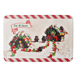 Gelassen ihm schneien Feiertags-Lebkuchen-Familie Badematte