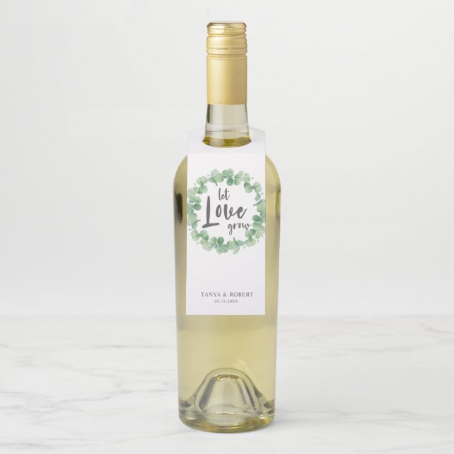 Gelassen Liebe Eukalyptus Wreath Wedding Sage grün Flaschenanhänger (Auf Flasche)