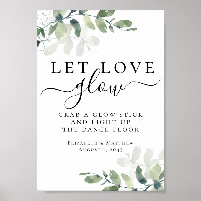 Gelassen Liebe Glow Eukalyptus Wedding Sign Poster (Vorne)