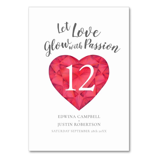 Gelassen Liebe glühen mit Leidenschaft Aquarellrot Tischnummer (Vorderseite)