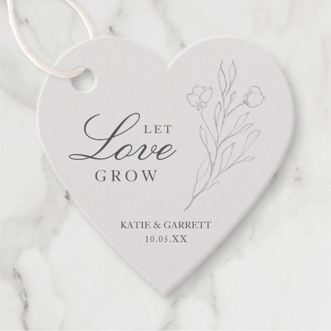Gelassen Liebe Grow Elegante Blumen Grau Hochzeit Geschenkanhänger (Vorderseite)