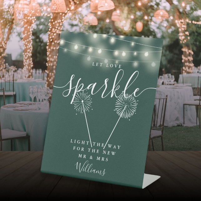 Gelassen Liebe Sparkle Emerald Green String Lights Sockelschild (Let Love Sparkle Emerald Green String Lights Pedestal Sign)