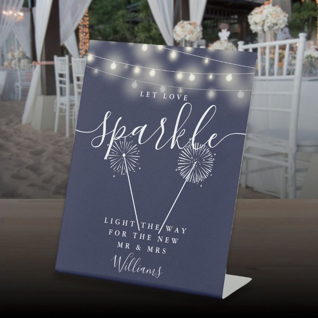 Gelassen Liebe Sparkle Navy Blue String Lights Sockelschild (Let Love Sparkle Navy Blue String Lights Pedestal Sign)