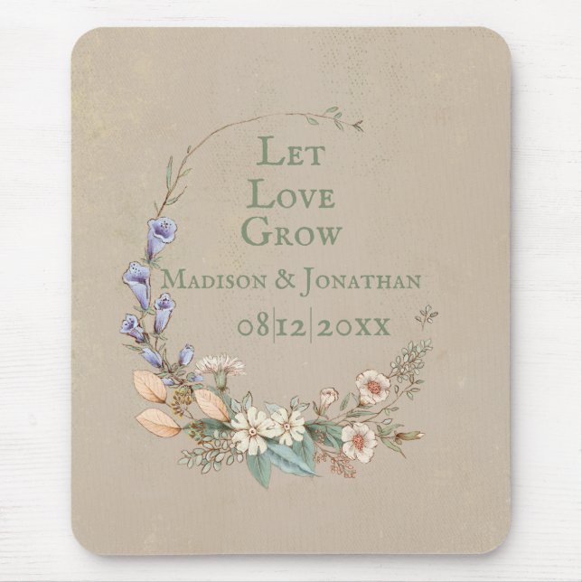 Gelassen Liebe wachsen Hochzeitsraten floralen Whi Mousepad (Vorne)