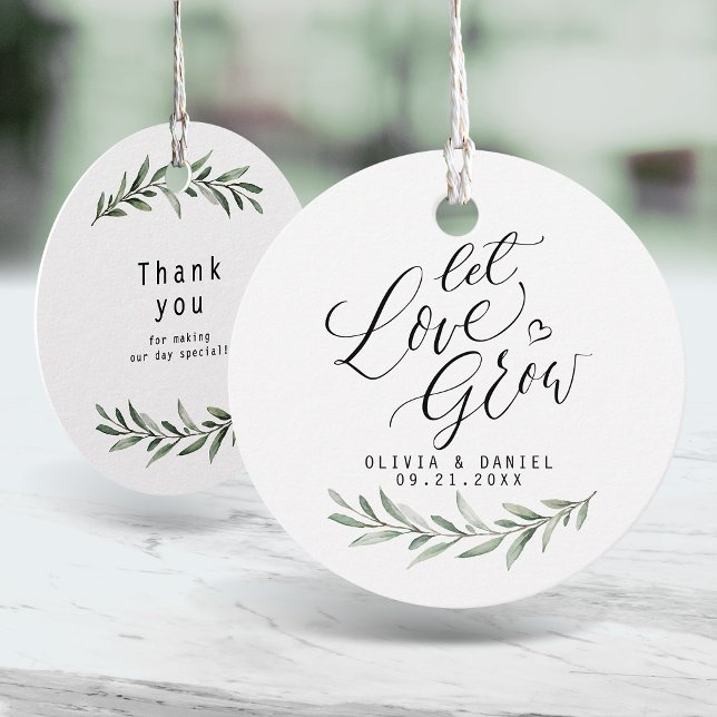 "Gelassen Liebe wachsen" moderne Kalligraphie rust Geschenkanhänger ("Let love grow" modern calligraphy rustic greenery Favor Tags)