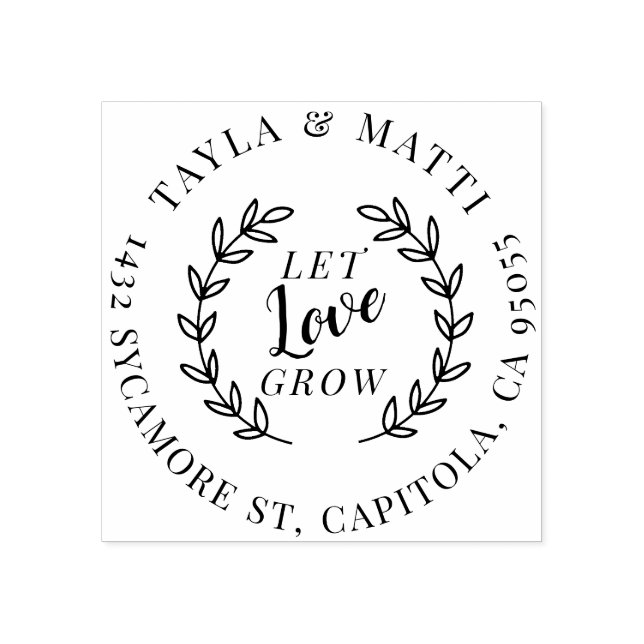 Gelassen Liebe wachsen | Rustikale Rücksendeadress Gummistempel (Prägung)