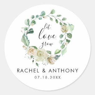 Gelassen Liebe wächst weißer Rosenkranz Aquarellfa Runder Aufkleber