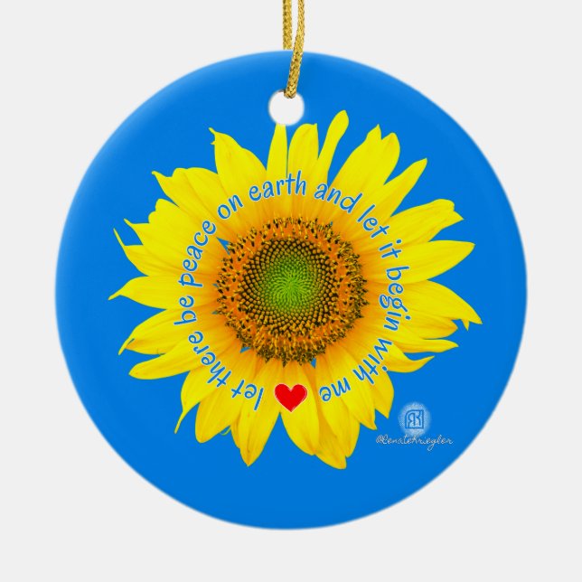 gelassen Weltfrieden - Sonnenblume Keramik Ornament (Vorne)