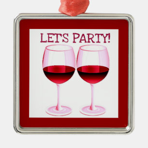 "GELASSENER US-PARTY-" ROTWEIN-GLAS-DRUCK SILBERNES ORNAMENT