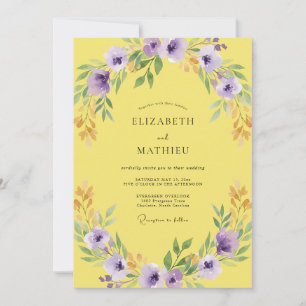 Gelb-Amethyst-Kranz Hochzeit Einladung