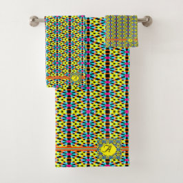 Gelb/Aqua/Rote Streifen/Dreiecke Badhandtuch Set
