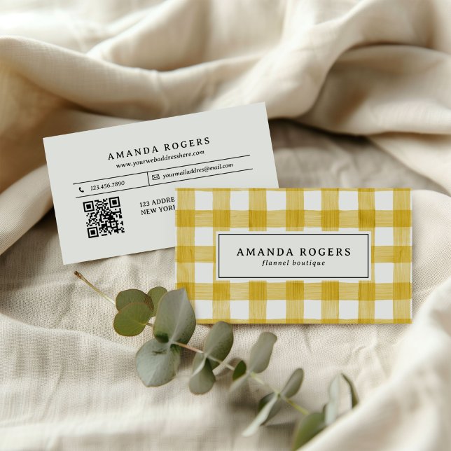 Gelb Aquarell Büffel Karo QR CODE modern Visitenkarte (Von Creator hochgeladen)