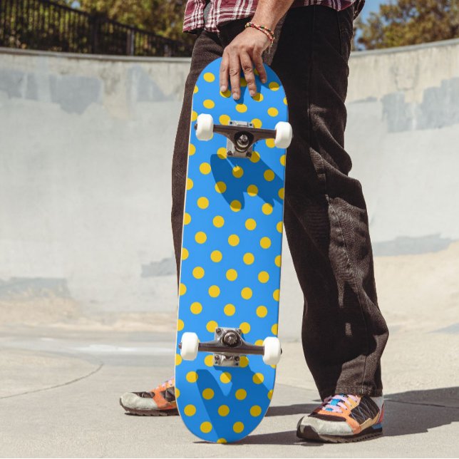 Gelb auf Blau Punkte Muster Design Skateboard (Von Creator hochgeladen)