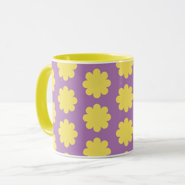 Gelb auf dem Lavendel Retro Blume Tasse Cup (Vorderseite Links)