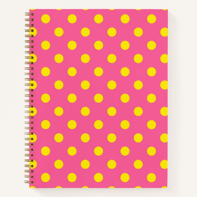 Gelb auf rosa Polka Dots Design Notizbuch (Vorderseite)