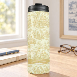 Gelb bedruckte Vintage-Toile de Jouy Thermosbecher