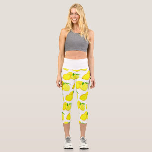 Gelb bemalte Zitronen Wasserfarbenes Fruchtmuster Capri Leggings