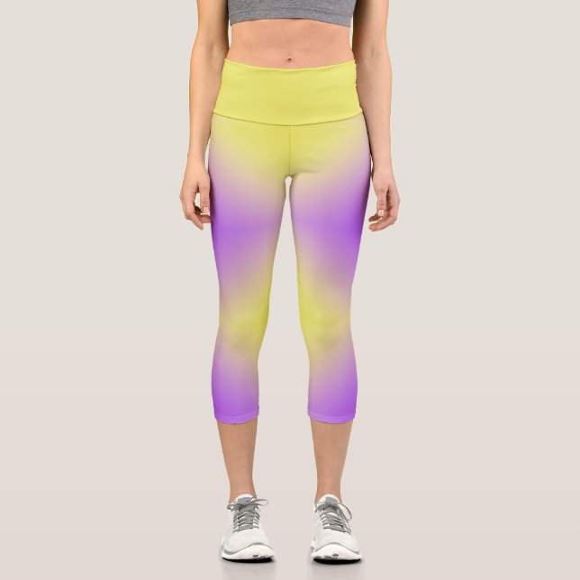 Gelb bis Lila Diamantmuster Capri Leggings (Vorderseite)