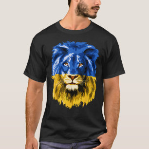 Gelb Blau Flagge Löwengesicht National T-Shirt