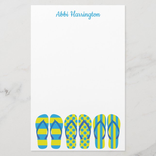 Gelb & blau Flip Flops Personalisiert Stationery Briefpapier (Vorderseite)