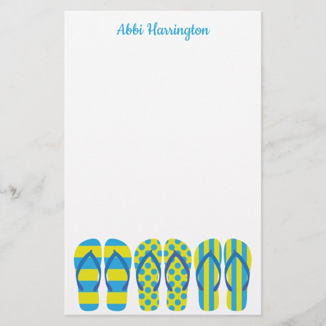 Gelb & blau Flip Flops Personalisiert Stationery Briefpapier (Vorderseite)