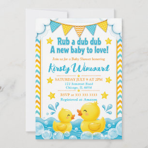Gelb & Blau Gummiente Babyparty Einladung