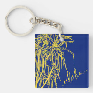 Gelb Blau Hau Baum Aloha Quadrat Schlüsselanhänger