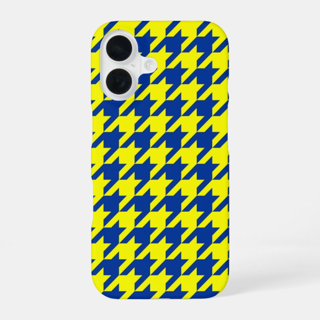 Gelb Blau Houndstooth Karo Gittermuster iPhone 16 Hülle (Rückseite)