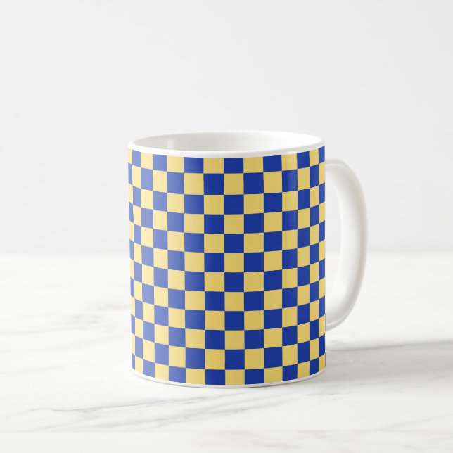 Gelb-blau kariertes Brettmuster Kaffeetasse (VorderseiteRechts)