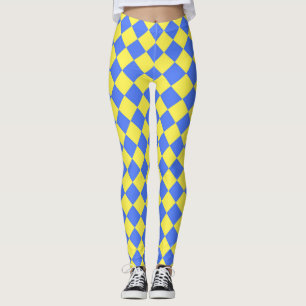 Gelb Blau Karo Diamantmuster Leggings
