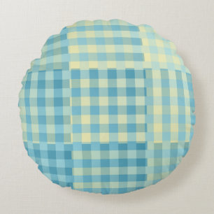 Gelb Blau Karo Patchworkmuster Rundes Kissen