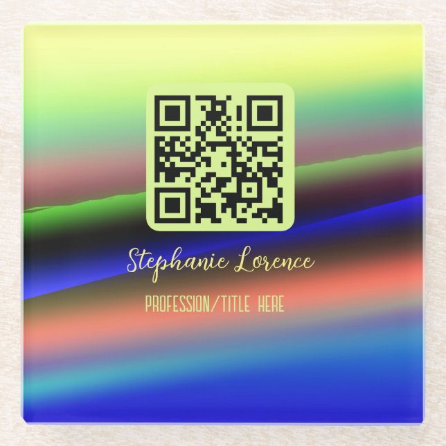 Gelb Blau Q R Code Name Beruf Titel Bild Glasuntersetzer (Vorderseite)