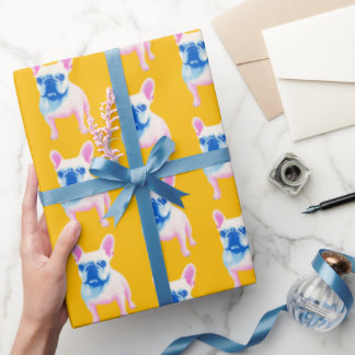 Gelb-blau-rosa-französische Bulldogie-Kunst Geschenkpapier