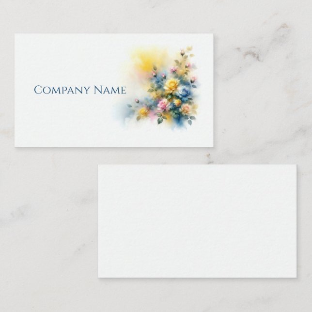 Gelb, blau und rosa Roses Bouquet Wasserfarbe Visitenkarte (Vorne/Hinten)
