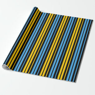Gelb Blau und Schwarz Vertikal gestreiftes Muster Geschenkpapier