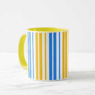 Gelb Blau und Weiß Vertikal gestreiftes Muster Tasse