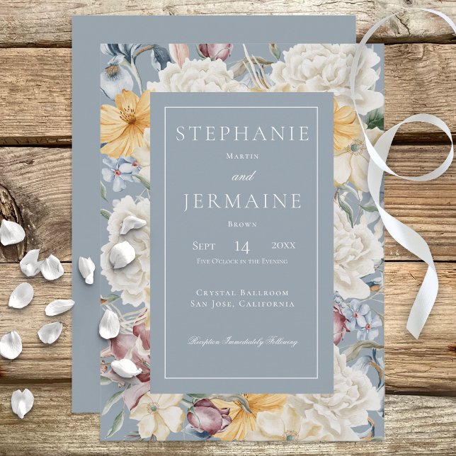 Gelb blau-weiße Blume auf blaue Einladung (Von Creator hochgeladen)