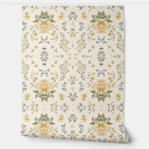 Gelb Blaue Blumen Tapete - Botanisches Muster